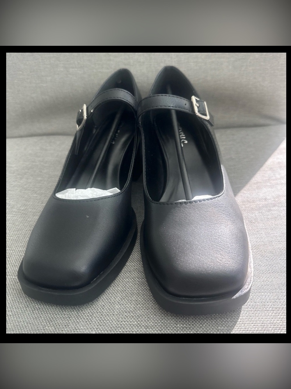 STYLISH S Women's Mary Jane Pumps Black Square Toe Block Heel Shoes Size 8.5 NEW